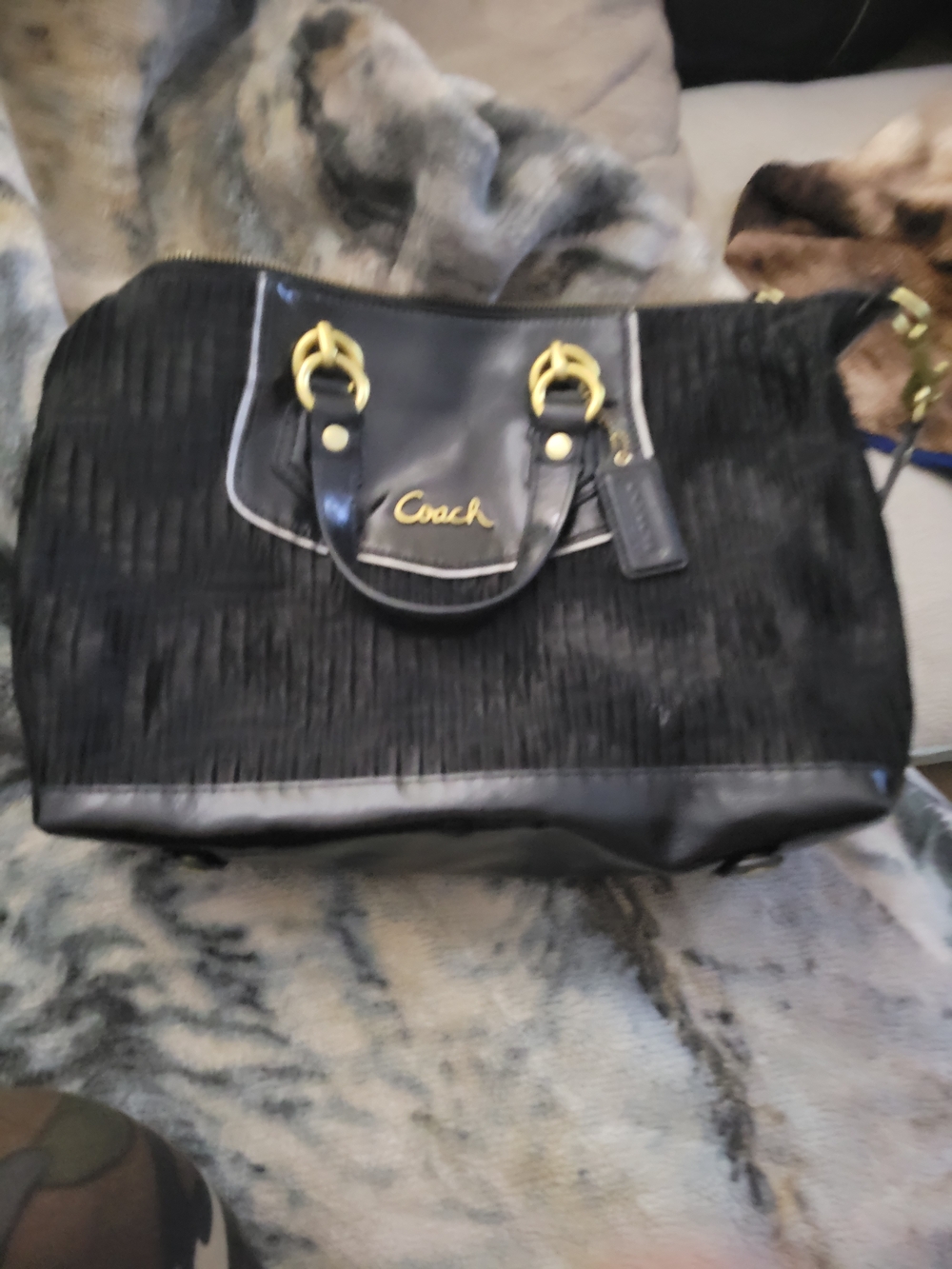 Coach Black Shoulder Tote with Gold Hardware